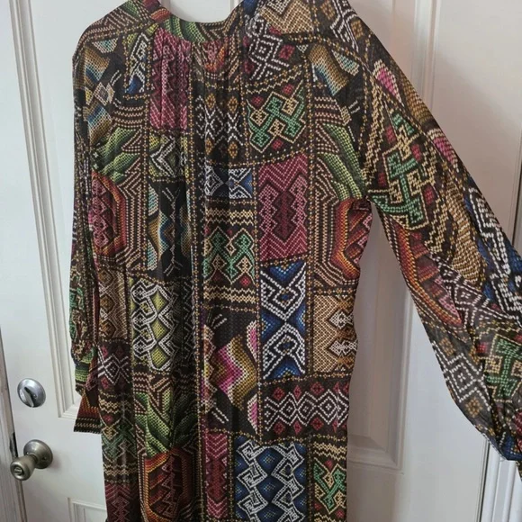 FARM Rio Rauti Maxi Dress XS Multi Abstract Tiered Long Sleeve, No Belt - Picture 12 of 13